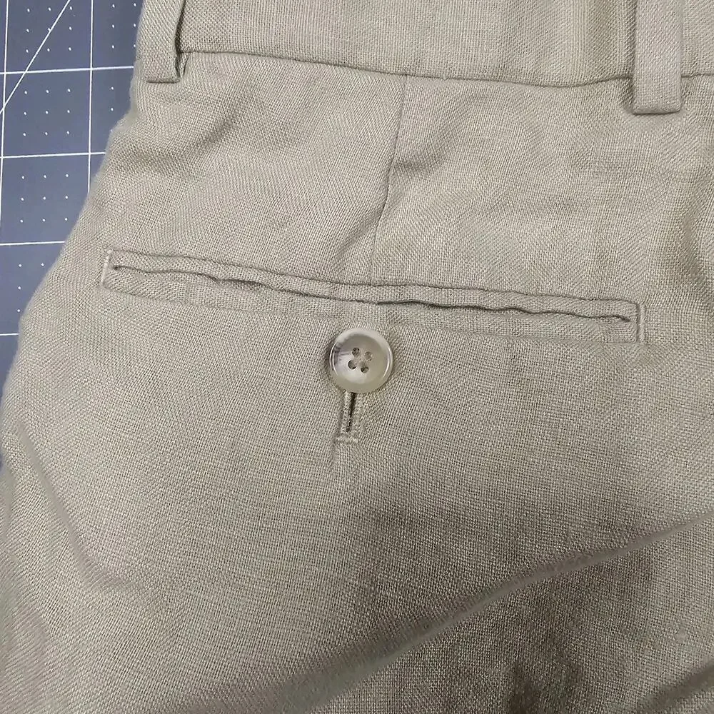 Brooks Brothers Linen Pants 30x28 Tan Khaki Straight Chinos Preppy Trousers Read